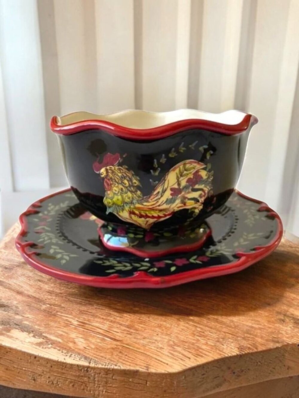 April Cornell Ceramic French Country Rooster Set of 2 Bowl & Plate's